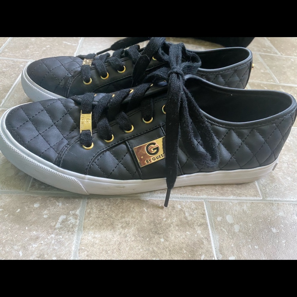 G by Guess black sneakers. Gold metal. Size 8.